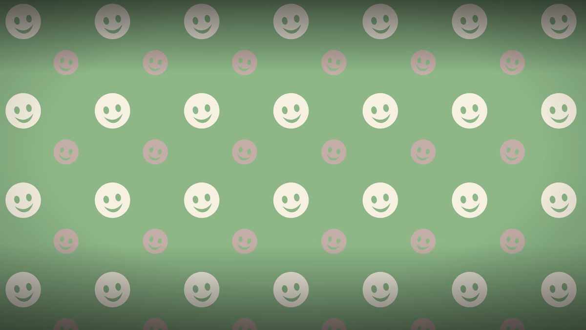 Preppy Smileys wallpaper: Grinning faces on preppy green with pink accents. Y2K rather than gothic.