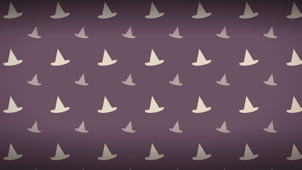 Witch Hats wallpaper: Aged cream witch hats on faded plum. The most classically Halloween of the set.